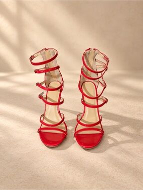 🔥 Wild Diva Lounge Red Strappy Stiletto Heels – Size 7.5